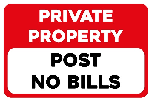 Private property post no bills notice sign