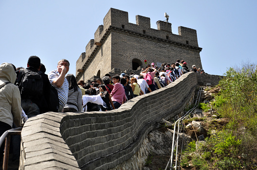 China, June 6, 2014. Tourists visit one of the world heritage wonders of the Great Wall of China or Tiongkok which has a total length of 21,196 kilometers.