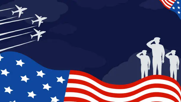 Vector illustration of Pan American aviation Memorial Day Background with Pilot Silhouettes, Airplane and Copy Space Area. Suitable to be placed on content themed for the day.