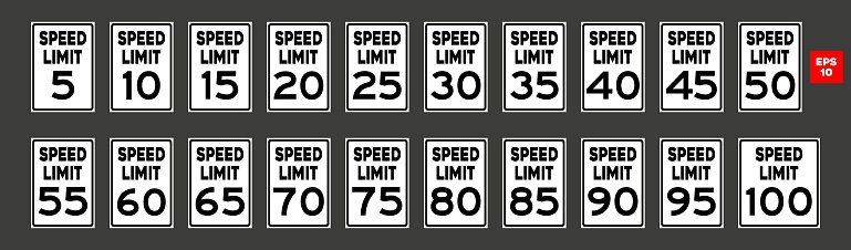 Set of speed limit road signs, american standart