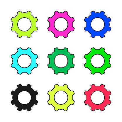 Set of vector image machine gears and transmission parts
