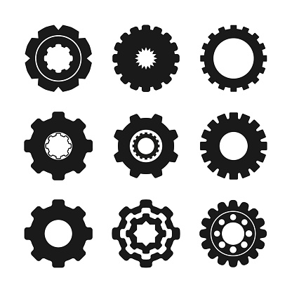 Set of vector image machine gears and transmission parts