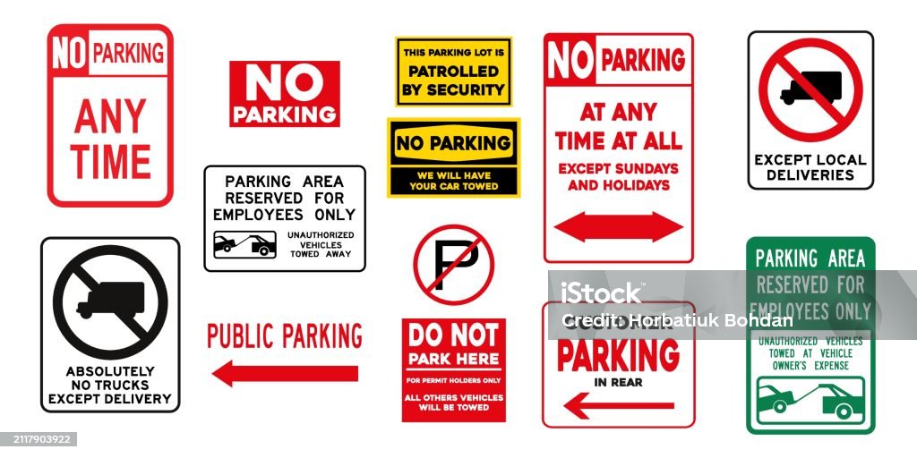 Forcibly Sign Set Of Signs For Prohibited Parking Stock Illustration - Download Image ...