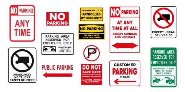 Vector illustration of Set of signs for prohibited parking