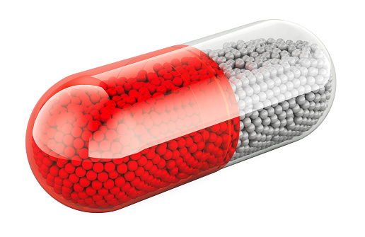 Medicament Capsule, closeup. 3D rendering isolated on white background