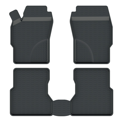 Car mats, set. 3D rendering isolated on white background