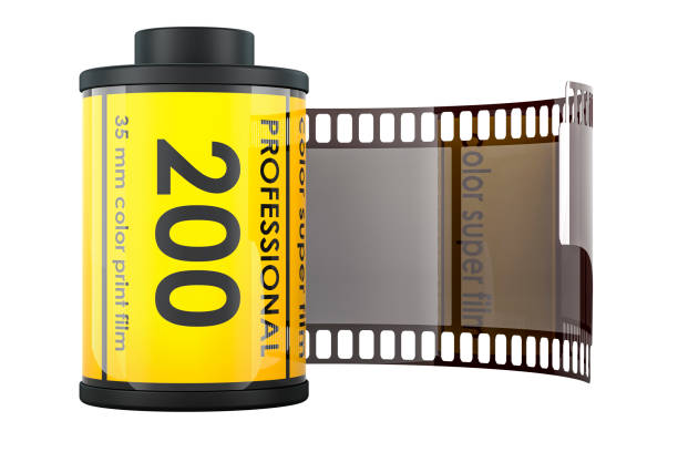 Camera Film Rolls, 35 mm camera film. 3D rendering isolated on white background