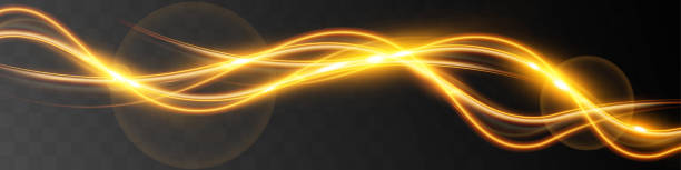 istock Light wave of shiny gold lines.Gold color glowing design element.Wavy bright stripes. 2117924121