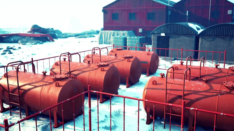 antarctic base set in a natural harbor in front of the Antarctic Peninsula