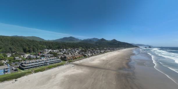 istock High above the beach you see the beautiful town and cascade mountain range 2117934699