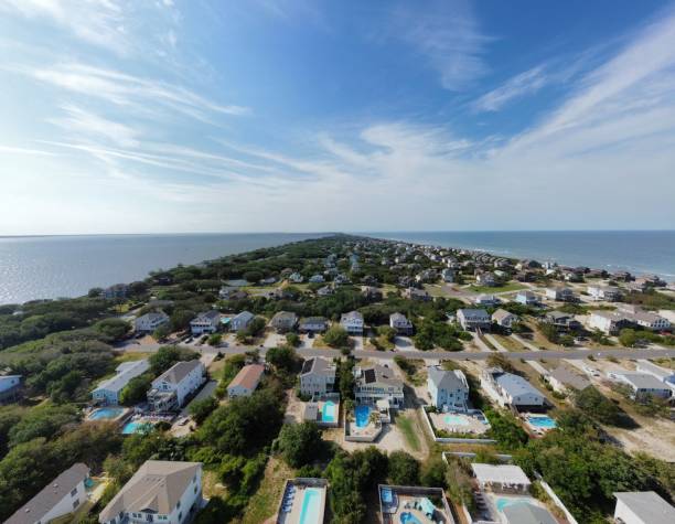 istock Wide angle drone shot over the outer banks 2117934702