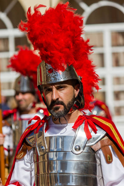 LUQA, MALTA - 17th March 2024. A roman soldier at the Good Friday procession at St Vincent De Paul residence