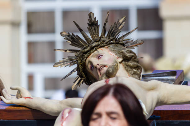 LUQA, MALTA - 17th March 2024. A statue at the Good Friday procession at St Vincent De Paul residence