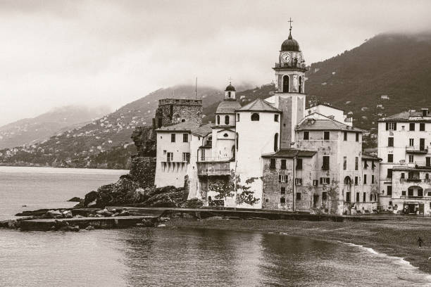 A beautiful black and white photograph of Old Camogli Italy although a recent photo the image gives a sense of early 1920's photography