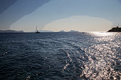 View from amazing Island Spetses - other Greek islands and sailboatand motorboat