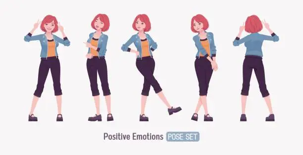 Vector illustration of Attractive young happy woman positive emotion