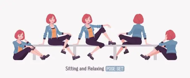 Vector illustration of Attractive young woman sitting rest, relax posing