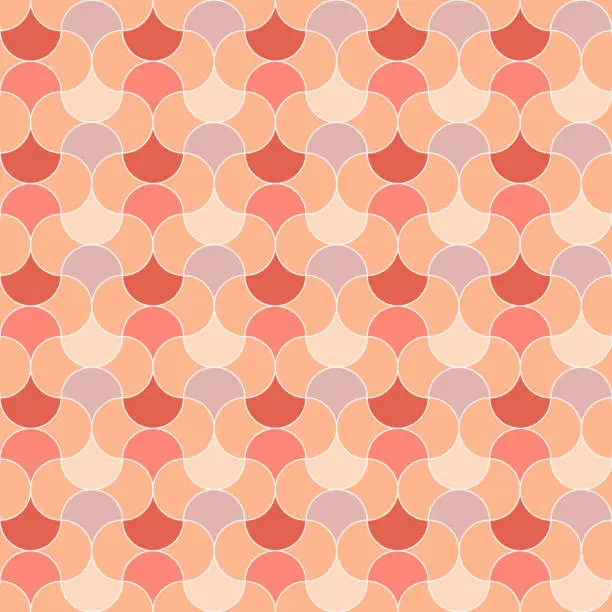 Vector illustration of Rounded shapes  geometric seamless in peach, orange, pink and beige