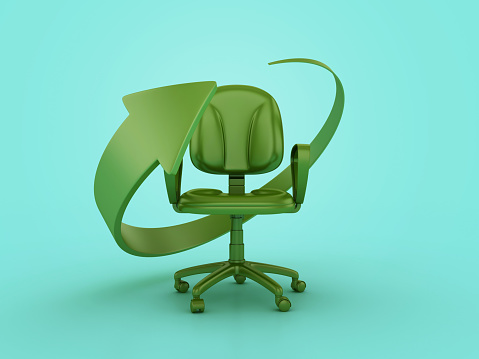 Office Chair with Recycling Arrow - Color Background - 3D Rendering