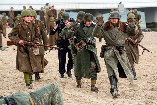 Kolobrzeg, Zachodniopomorskie, Poland march 17, 2024: Historical reconstruction of the Battle of Kolobrzeg in Poland during World War II.