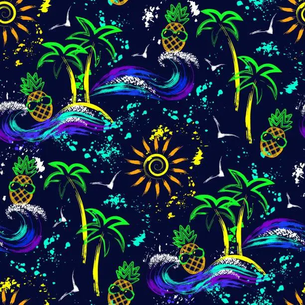 Vector illustration of Summer holiday pattern with tropical sea