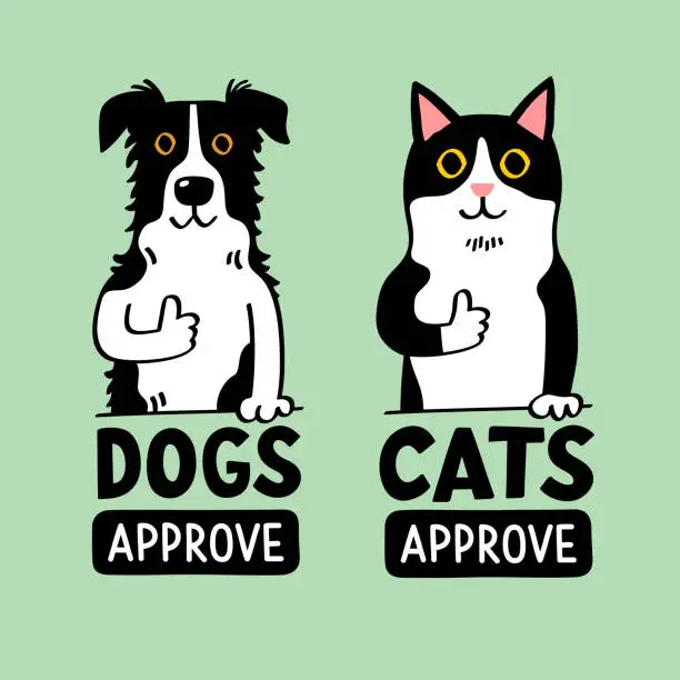 Vector illustration of Cats and dogs approve