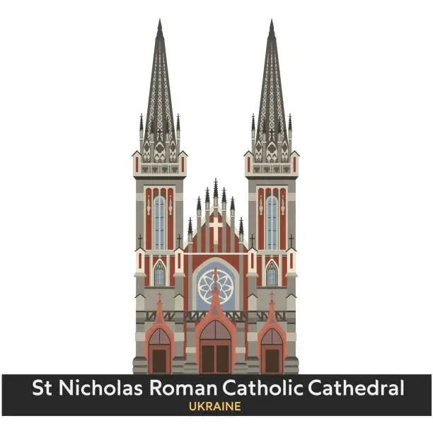 Vector illustration of St. Nicholas Roman Catholic Church, Kyiv, Ukraine. Vector illustration