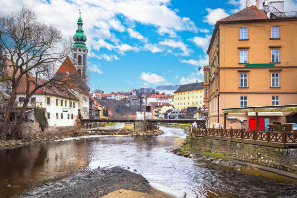 istock Cesky Krumlov scenic architecture and Vltava river dawn view 2118195746