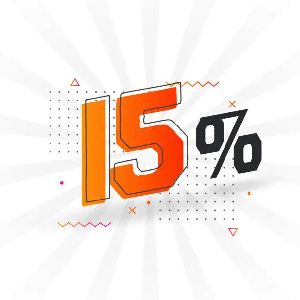 Vector illustration of 15% discount marketing banner promotion. 15 percent sales promotional design.