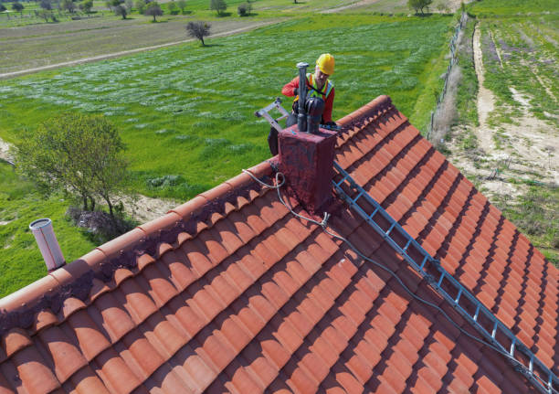 istock Worker doing roof repair with safety. 2118273429