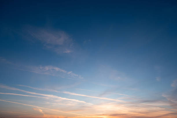 Multicolored clouds and sky during sunset on March 19 at 6:23 p.m.  View from Stanley Park, Vancouver, British Columbia, Canada.