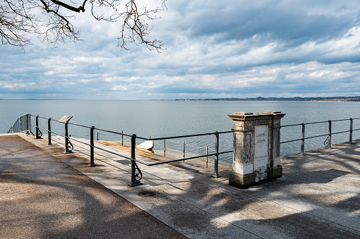 Stone with engraved historical water levels in Bregenz on Lake Constance