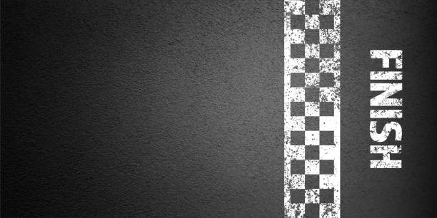 istock Asphalt road with white finish line marking, concrete highway surface, texture. Street traffic lane, road dividing strip. Pattern with grainy structure, grunge stone background. Vector illustration 2118365554