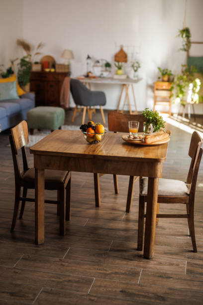 istock Dining table in a clean, minimalist home 2118395448
