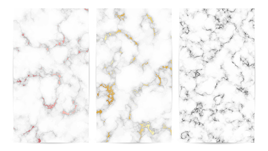 Set of marble texture backgrounds. Set of three different abstract backdrops of marble granite stone. Vector illustration