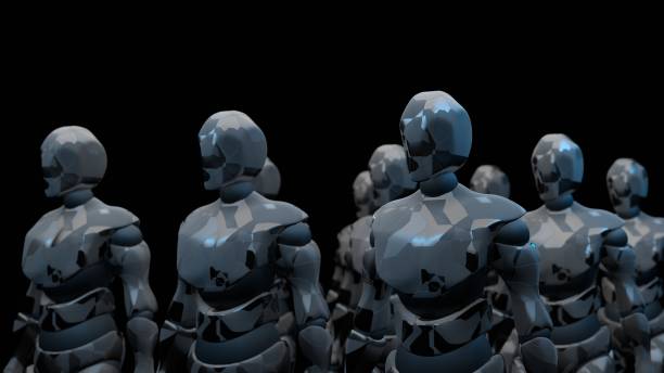 istock robot offensive, squad movement, black background, cyclic animation, background for music 2118404181