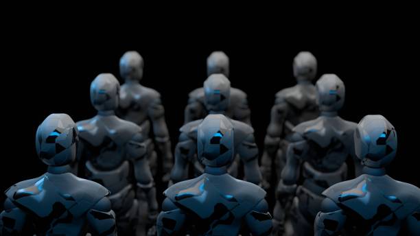 istock robot offensive, squad movement, black background, cyclic animation, background for music 2118404183