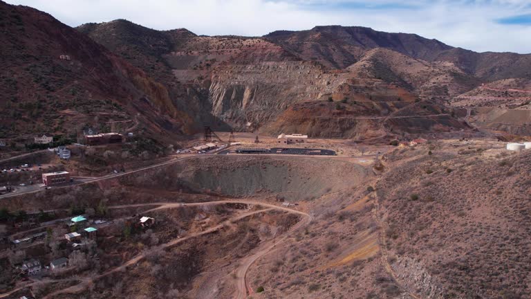 Aerial View of Abandoned United Verde Copper Mine in Jerome, Arizona USA, Drone Shot