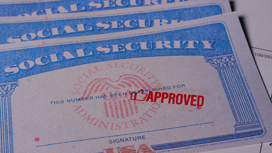 4 photo of social security card ssn with approved stamp concept