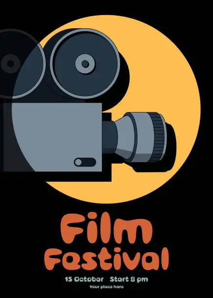 Vector illustration of Movie and film festival poster template design with vintage film camera