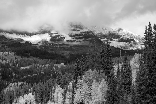 Snowcapped mountain peaks at Kebler Pass, Colorado, USA