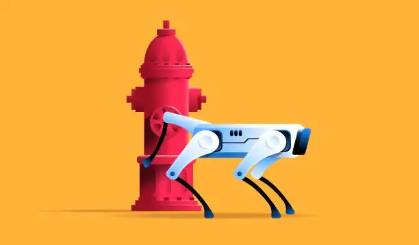 Vector illustration of Robotic dog and fire hydrant vector illustration