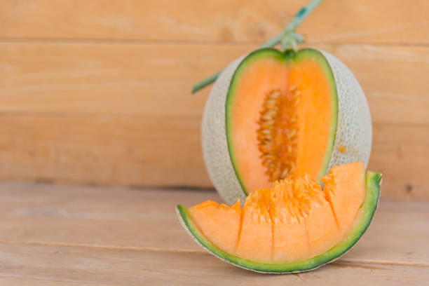 piece of fresh orange melon on the plate