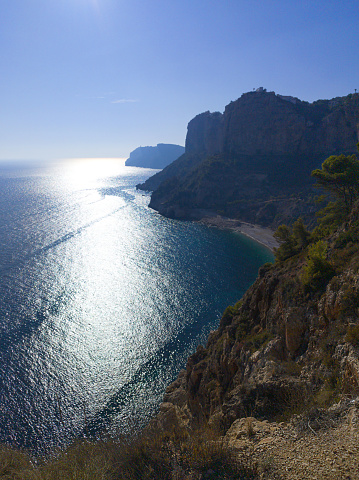 Landscape on the coast of Benitachell, Alicante province in Spain. Vertical shot.