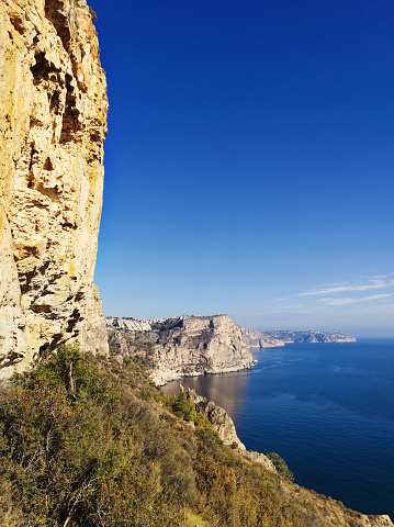 Landscape on the coast of Benitachell, Alicante province in Spain. Vertical shot.