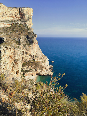 Landscape on the coast of Benitachell, Alicante province in Spain.  Vertical shot.