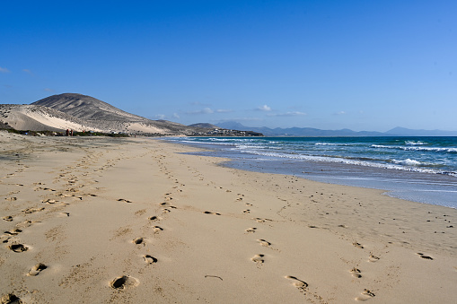 Pájara, Fuerteventura, Spain, February 21, 2024 - The beach of El Salmo in the south of Fuerteventura, Canary Islands.