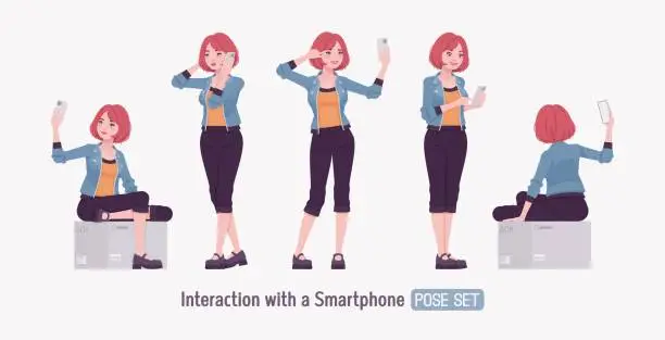 Vector illustration of Attractive young woman smartphone user, selfie taking