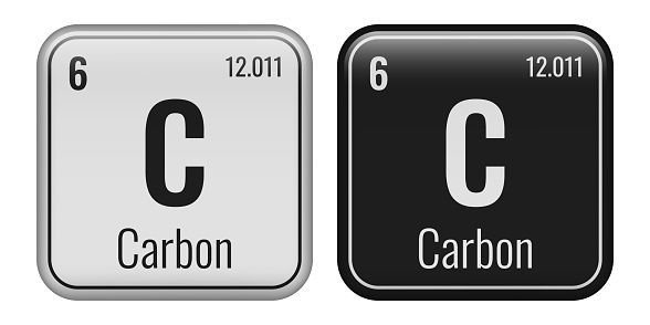 Carbon symbol. Chemical element of the periodic table. Vector illustration isolated on white background. Glass sign.