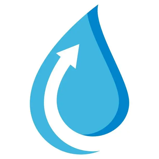 Vector illustration of blue waterdrop combined with arrow logo vector icon